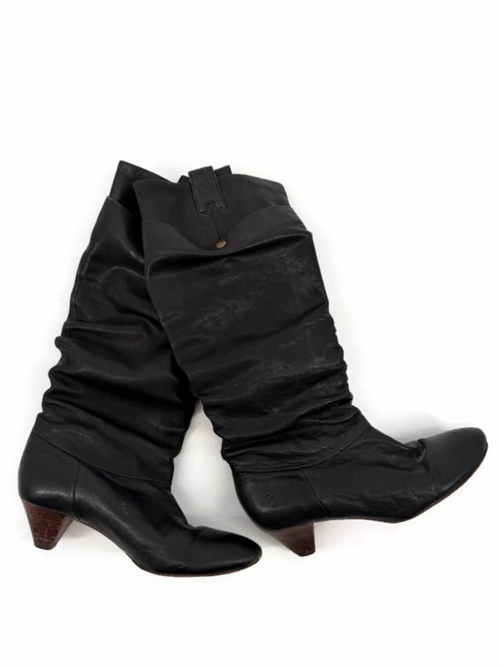 Frye Jenny Double Black Leather Slouch Boots Size 6